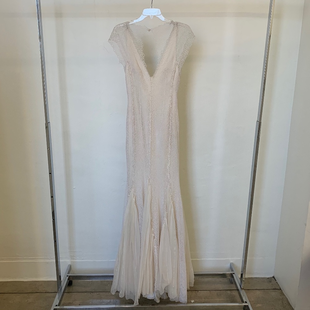 CREAM CAPPED SLEEVE LONG DRESS